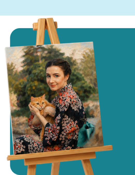 Hand-painted portrait on an easel